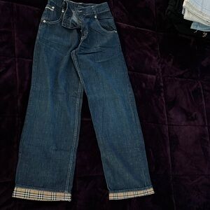 Burberry Dark Blue Flare Jeans with Plaid Cuffs